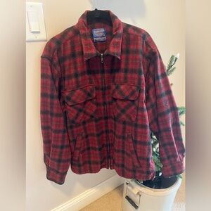 Pendleton Red and Gray zip Plaid Shirt Sz M